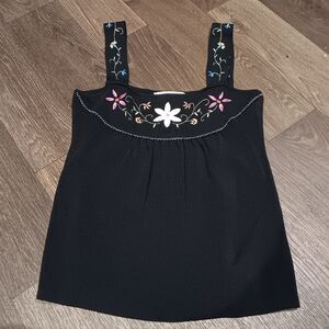 Y2k Joseph A Black Top  Camisole with Colorful Floral Design